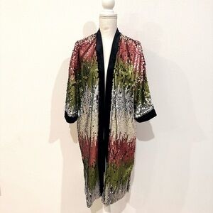 Miss Me Multicolor Sequin Jacket Kimono Velvet Trip Size Medium